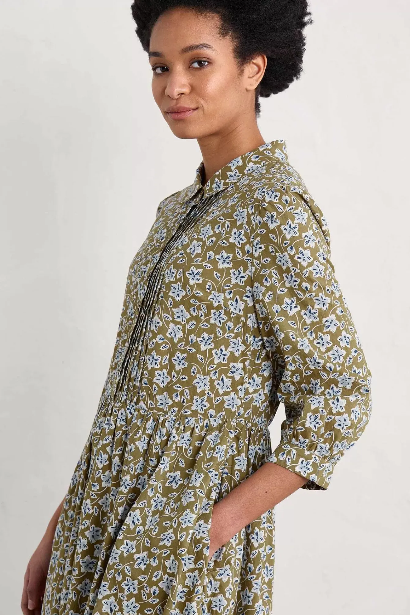 Seasalt Cornwall Dresses<3/4 True Letter Dress Naive Carving Fern Moss