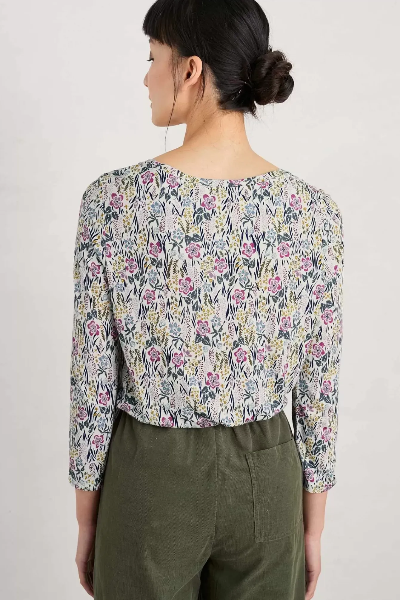 Seasalt Cornwall Tops<Appletree 3/4 Sleeve Top Floral Moor Chalk