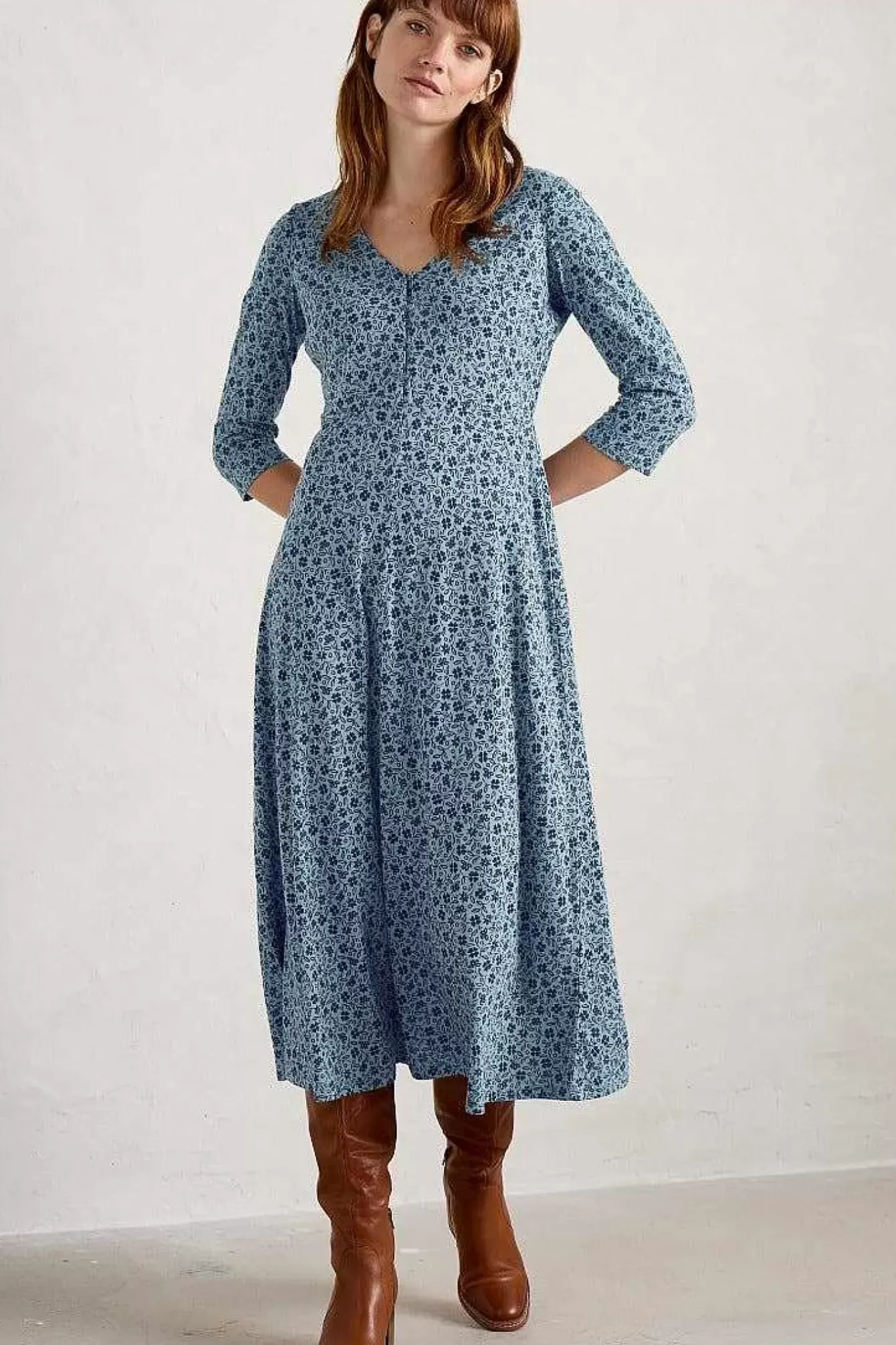 Seasalt Cornwall Dresses<Ava Jersey V-Neck Dress Ditsy Sketch Enamel