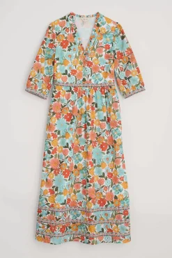 Seasalt Cornwall Dresses<Blue Hills Border V-Neck Floral Dress Flowering Blooms Chalk