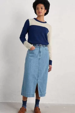 Seasalt Cornwall Skirts<Bowline Denim Midi Skirt Light Wash Rain Slub