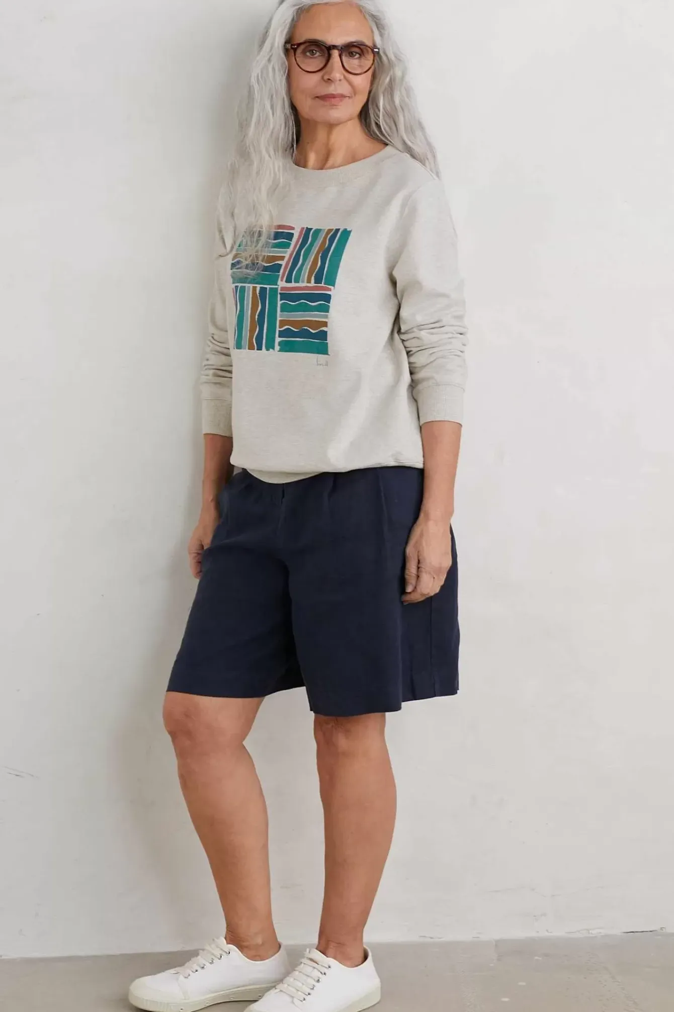 Seasalt Cornwall Tops<Bright Wave Printed Organic Cotton Sweatshirt Brushstroke Stamp Chalk