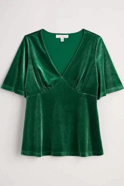Seasalt Cornwall Tops<Capsule V-Neck Velvet Top Evergreen