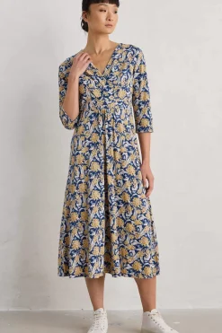 Seasalt Cornwall Dresses<Chapelle 3/4 Sleeve Jersey Dress (Gots) Woodland Garlic Marine