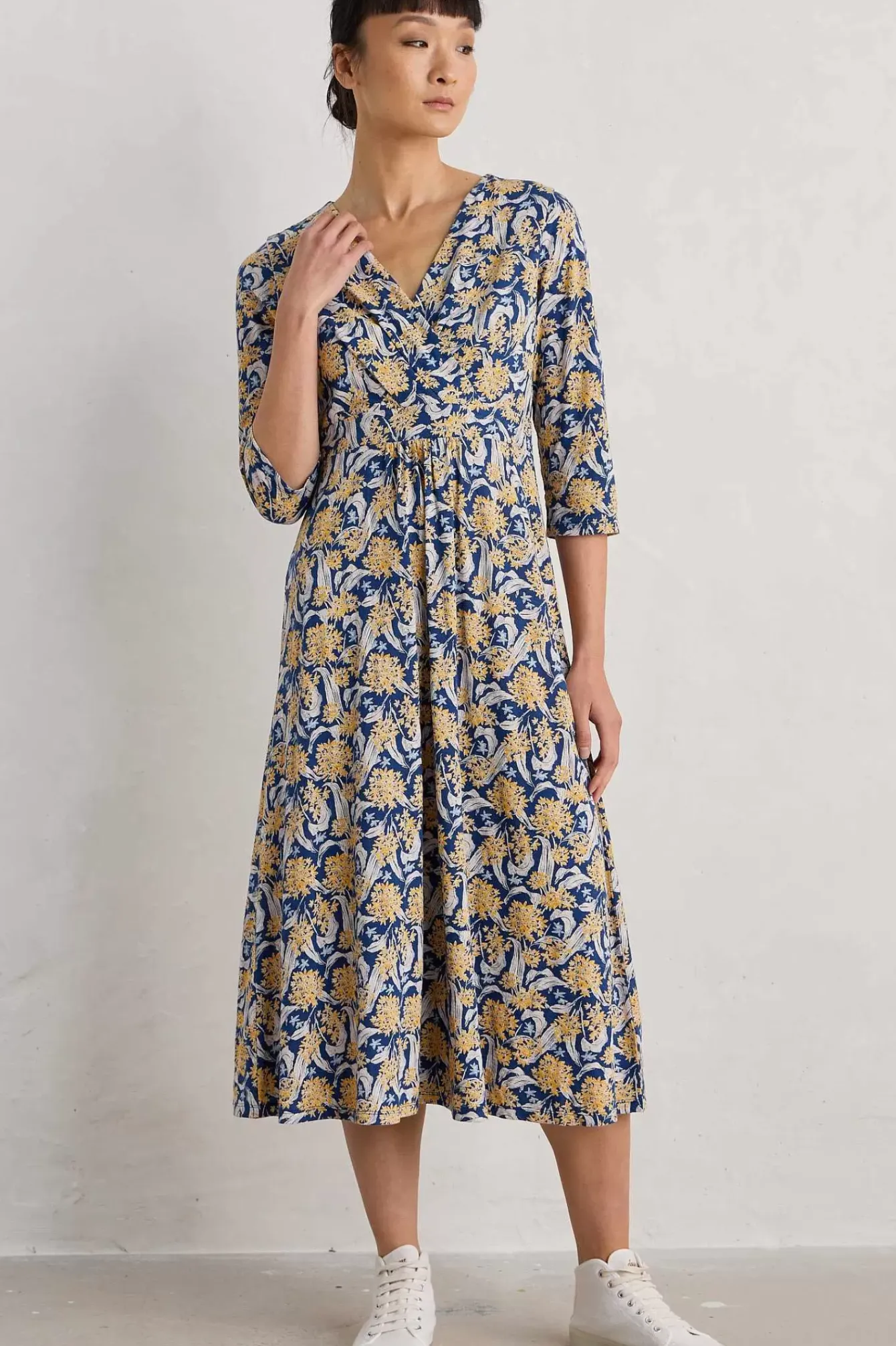 Seasalt Cornwall Dresses<Chapelle 3/4 Sleeve Jersey Dress (Gots) Woodland Garlic Marine