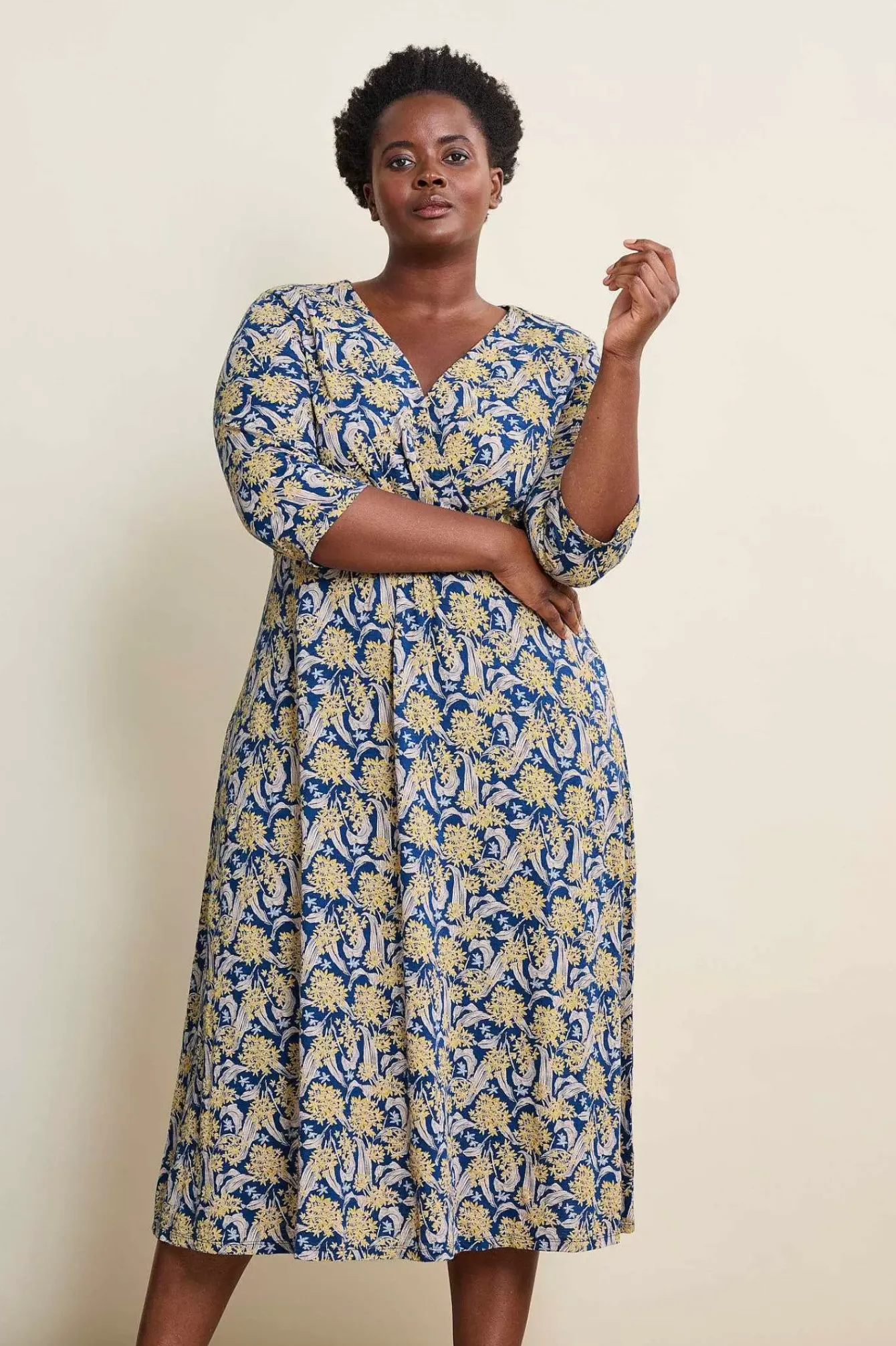Seasalt Cornwall Dresses<Chapelle 3/4 Sleeve Jersey Dress (Gots) Woodland Garlic Marine