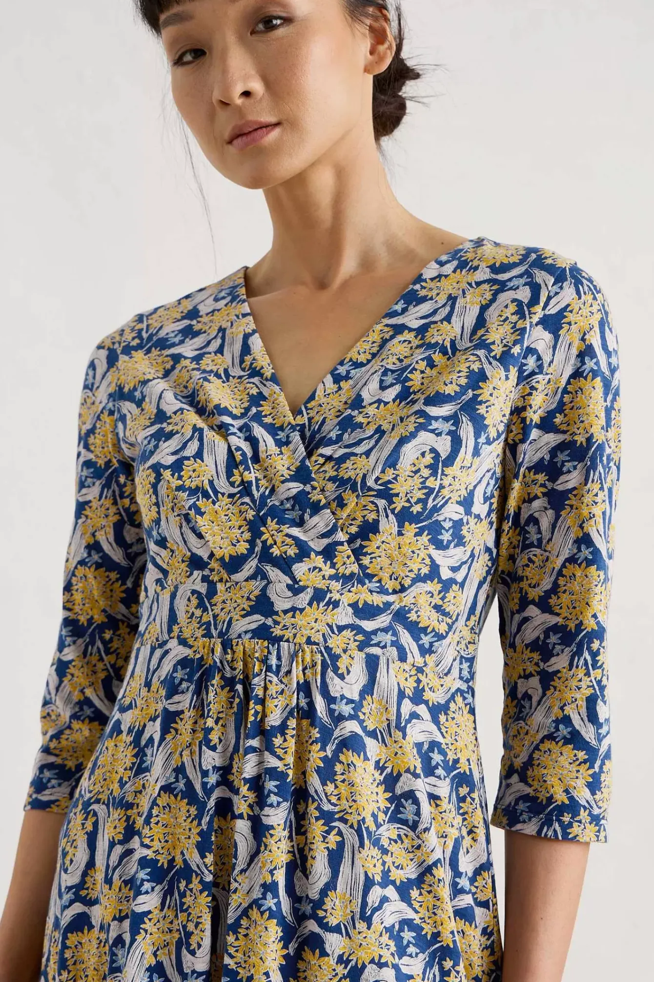 Seasalt Cornwall Dresses<Chapelle 3/4 Sleeve Jersey Dress (Gots) Woodland Garlic Marine