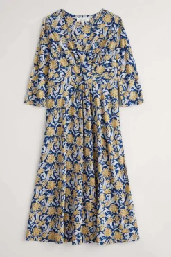 Seasalt Cornwall Dresses<Chapelle 3/4 Sleeve Jersey Dress (Gots) Woodland Garlic Marine