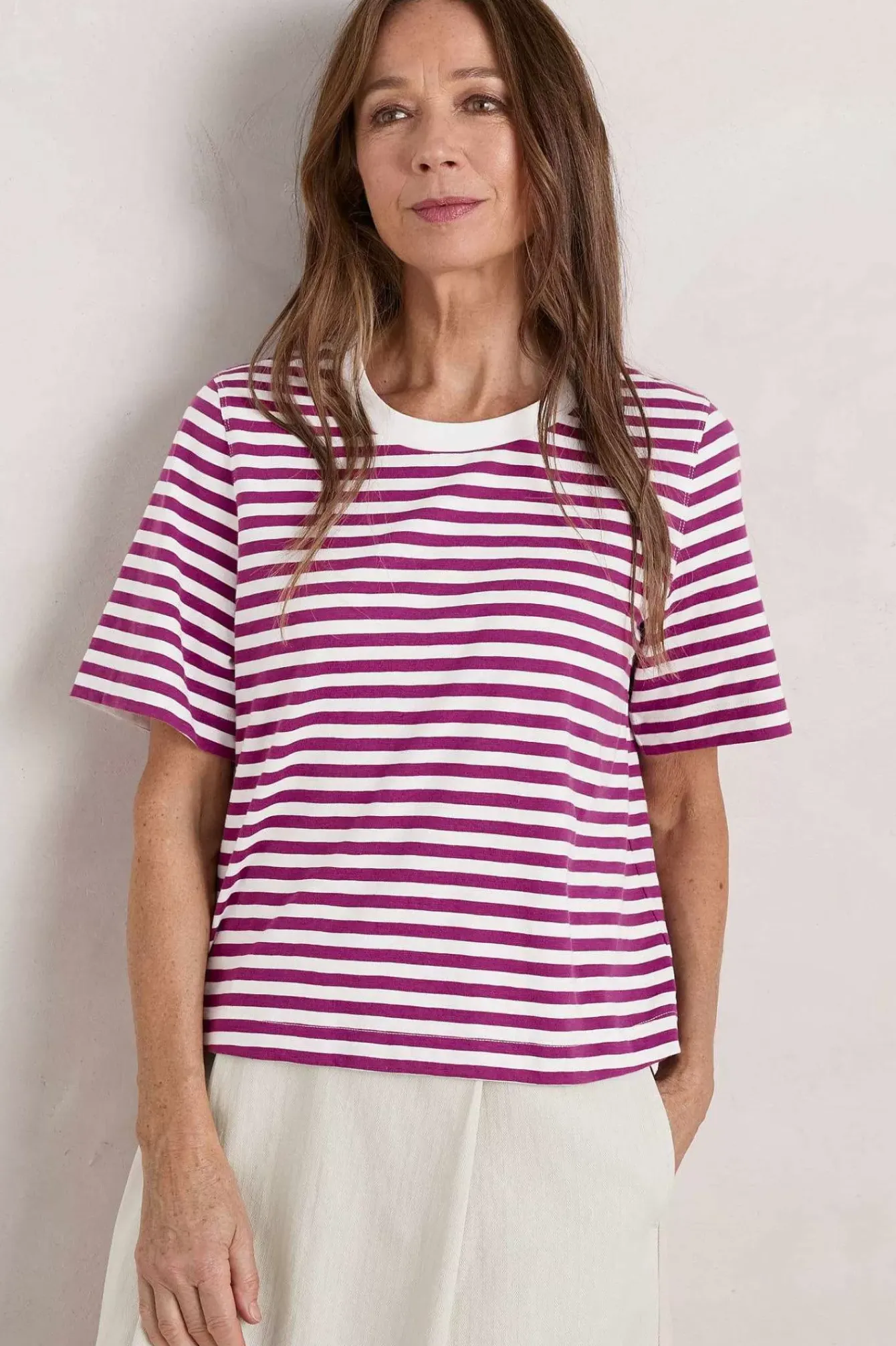 Seasalt Cornwall Tops<Copseland Striped Organic Cotton T-Shirt (Gots) Mini Cornish Chalk Cordial