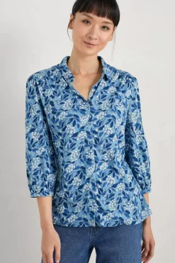 Seasalt Cornwall Tops<Embrace 3/4 Sleeve Jersey Shirt Flower Meadow Blue Fog