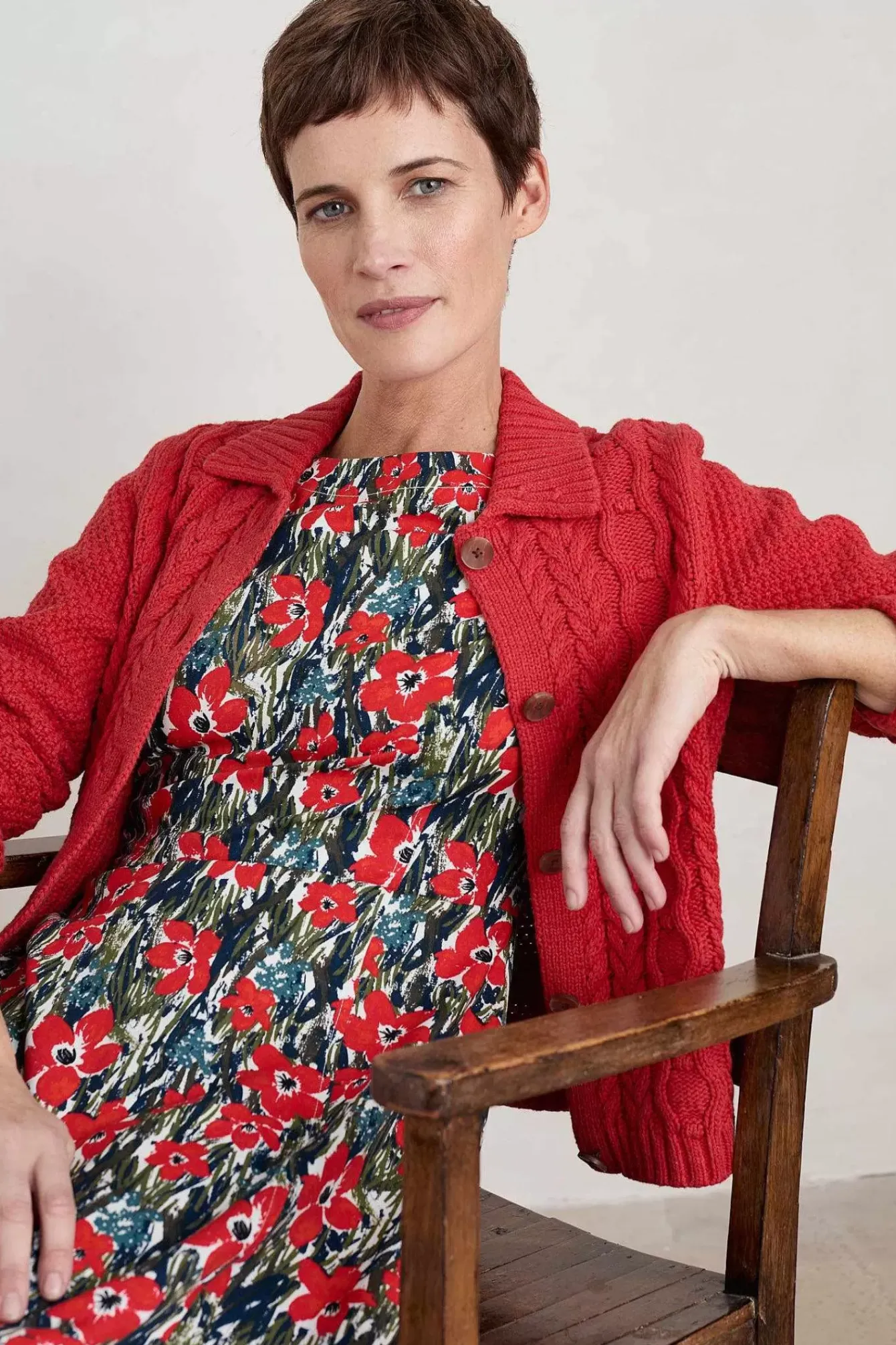 Seasalt Cornwall Knitwear<Forest Ridge Cable Knit Collared Cardigan Tomato