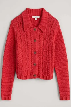 Seasalt Cornwall Knitwear<Forest Ridge Cable Knit Collared Cardigan Tomato