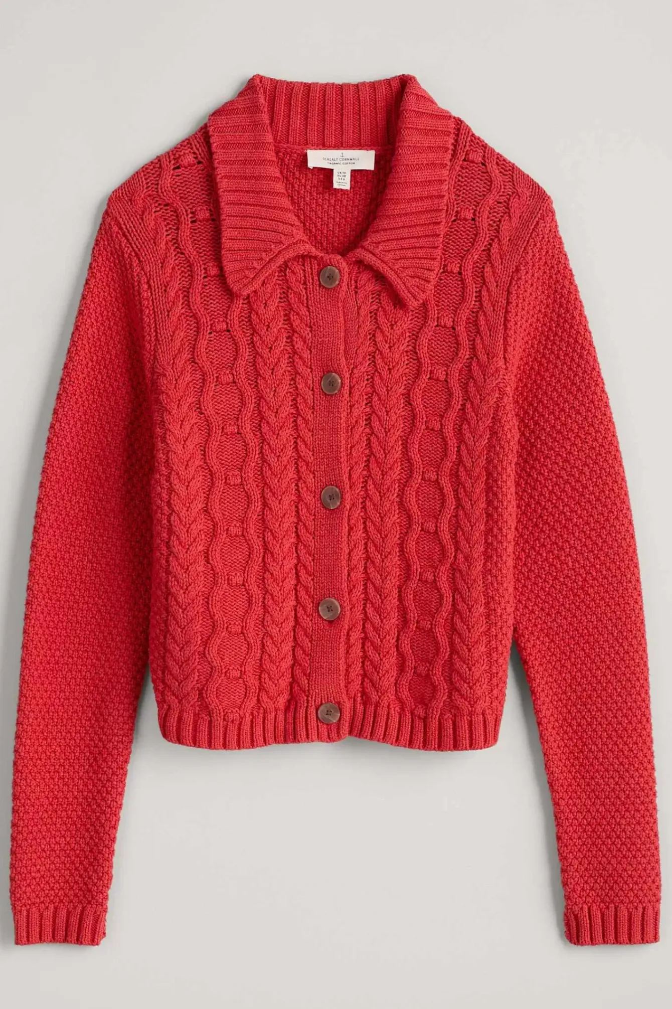 Seasalt Cornwall Knitwear<Forest Ridge Cable Knit Collared Cardigan Tomato