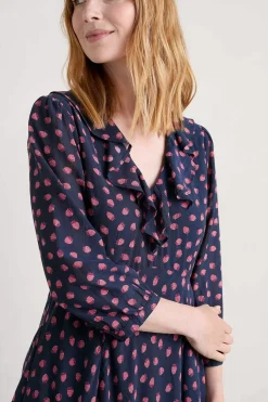 Seasalt Cornwall Dresses<Furled Flower V-Neck Dress Mini Raspberries Maritime