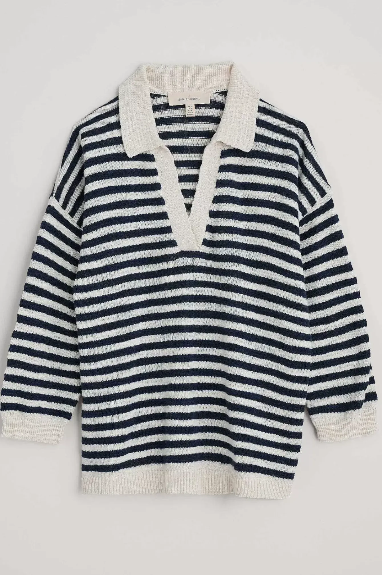 Seasalt Cornwall Knitwear<Gwynver Lightweight V-Neck Collared Jumper Mini Cornish Ecru Maritime