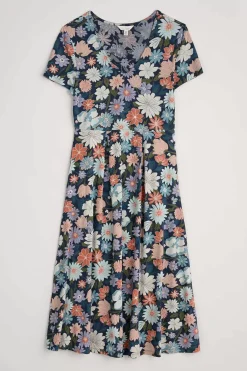 Seasalt Cornwall Dresses<Helena Short Sleeve V-Neck Midi Dress Flowering Blooms Maritime