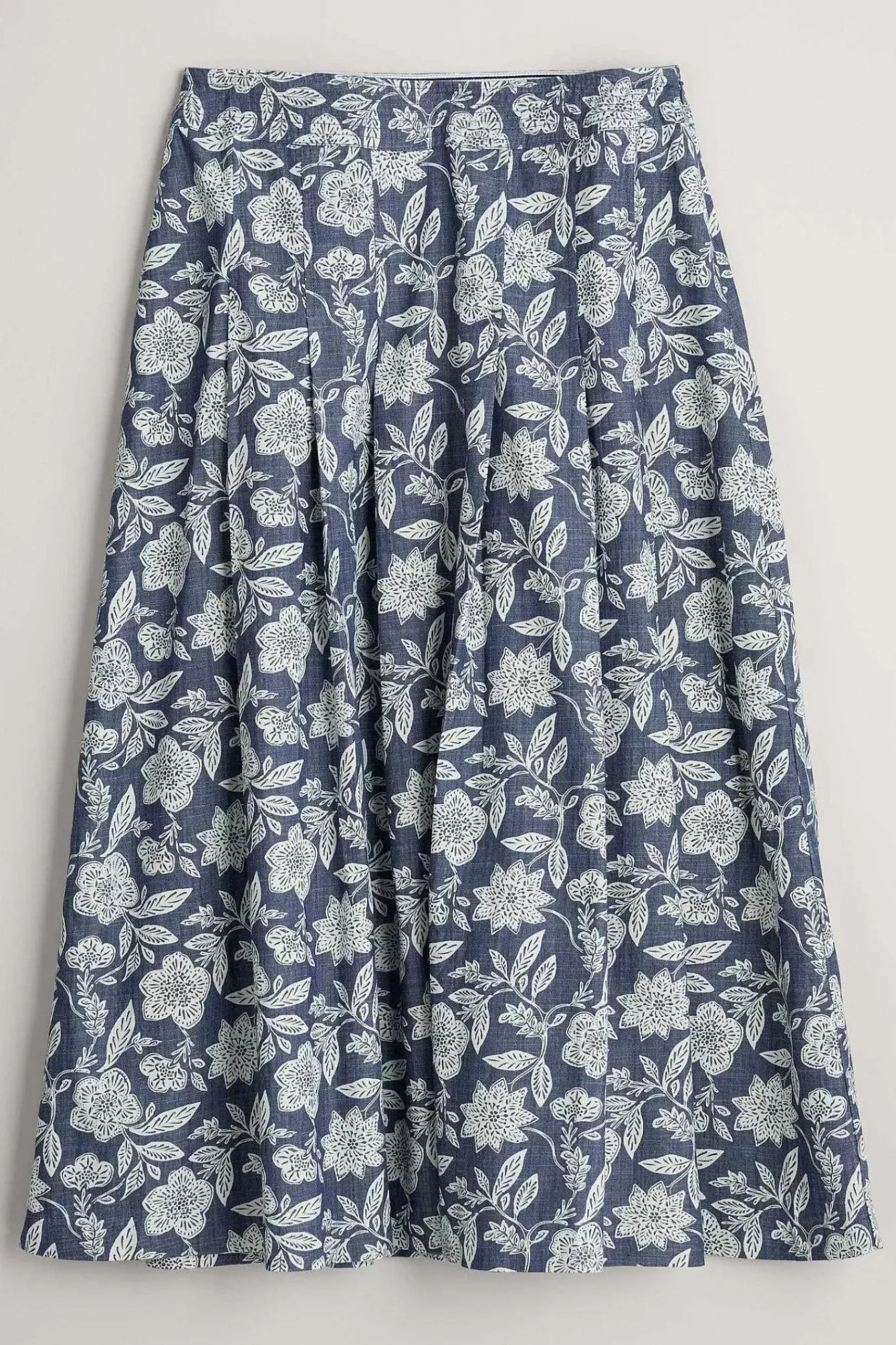 Seasalt Cornwall Skirts<Jamboree Chambray Midi Skirt Stone Flower Indigo