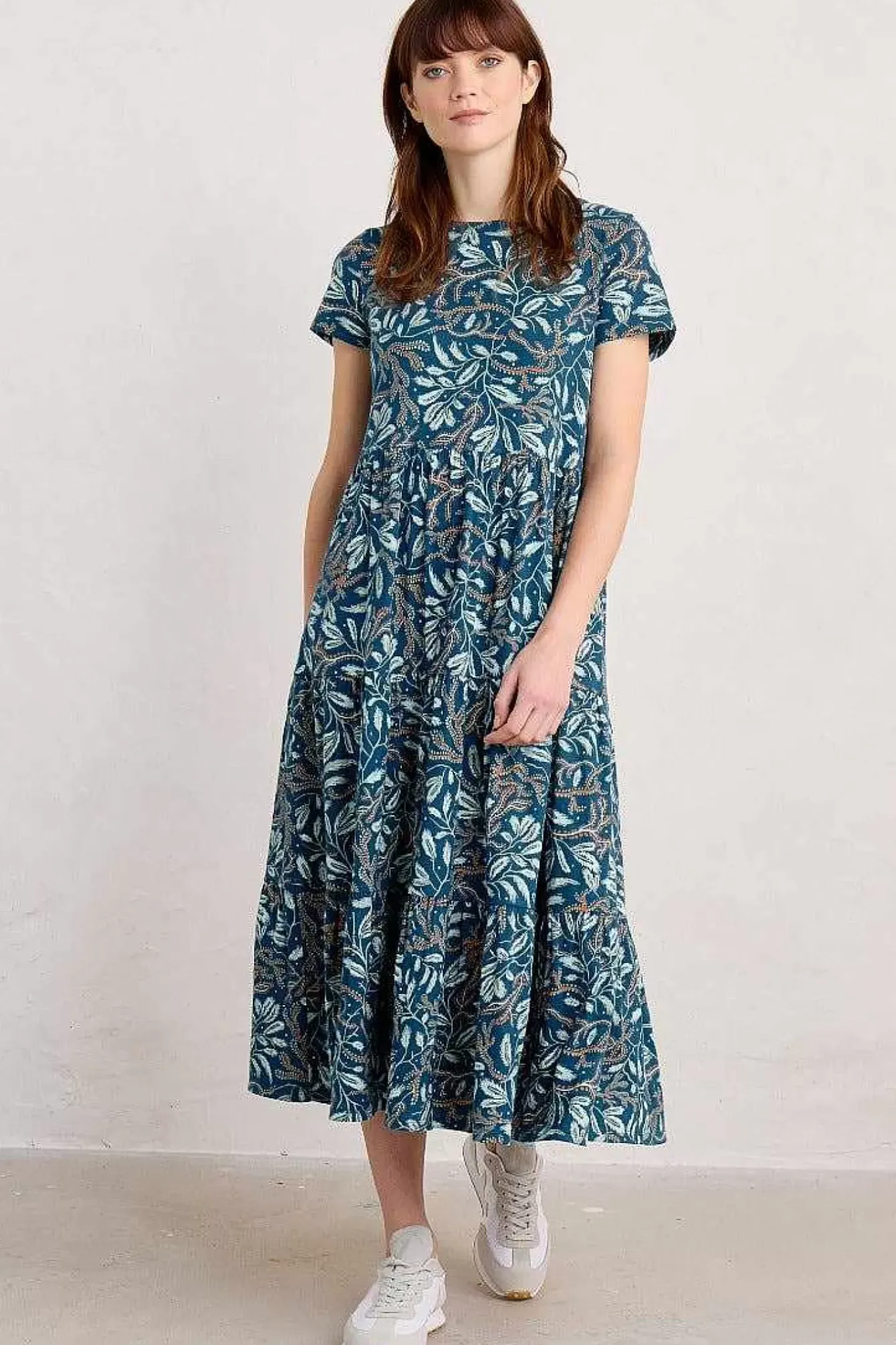 Seasalt Cornwall Dresses<Line Strokes Short Sleeve Dress (Gots) Flowing Reeds Raincloud