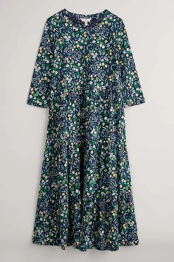 Seasalt Cornwall Dresses<Line Strokes Tiered Jersey Dress (Gots) Woodland Carpet Maritime
