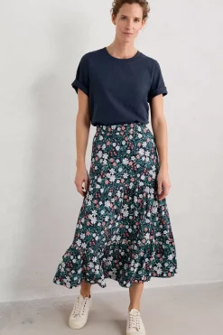 Seasalt Cornwall Skirts<Line Strokes Tiered Midi Skirt Creekside Floral Maritime