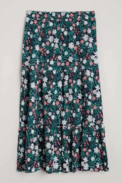 Seasalt Cornwall Skirts<Line Strokes Tiered Midi Skirt Creekside Floral Maritime