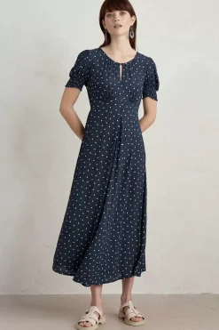 Seasalt Cornwall Dresses<Marsh Violet Short Sleeve Empire Line Dress Little Sponge Spot Maritime