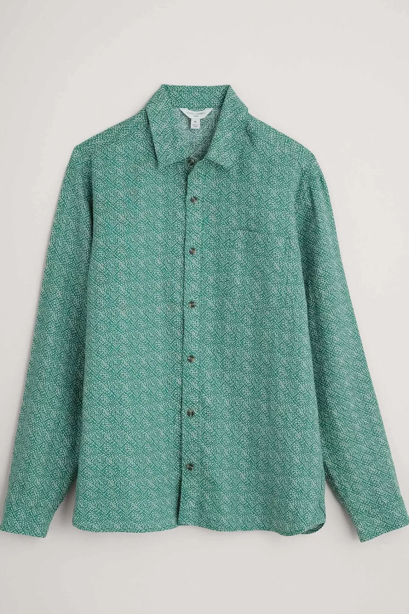 Seasalt Cornwall Shirts<Men's Anthony Printed Linen Shirt Sewn Geo Hepworth Green