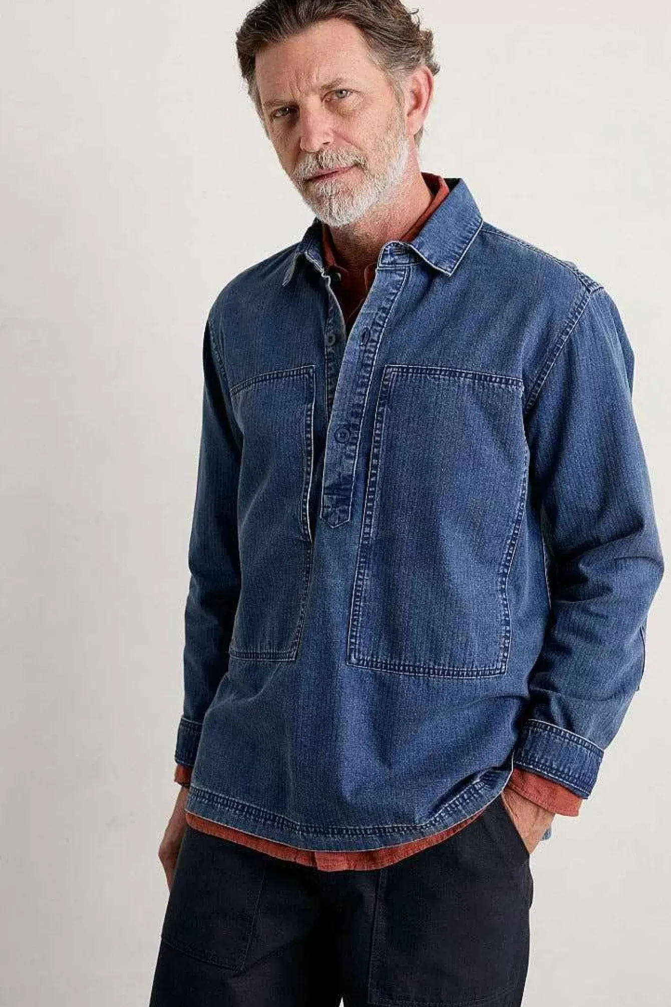 Seasalt Cornwall Tops & T-Shirts<Men's Hawser Denim Overshirt Dark Mid Indigo Wash