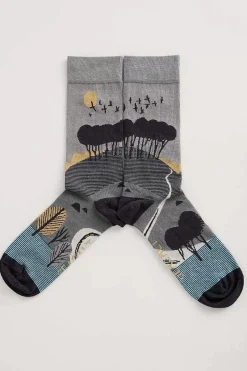 Seasalt Cornwall Socks<Men's Postcard Socks Hilltop Coal Hawk