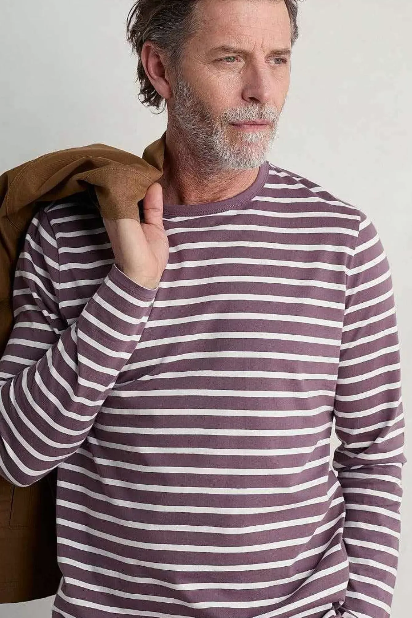 Seasalt Cornwall 2 Mix & Match<Men's Sailor Shirt With Crew Neck (Gots) Breton Mallow Chalk