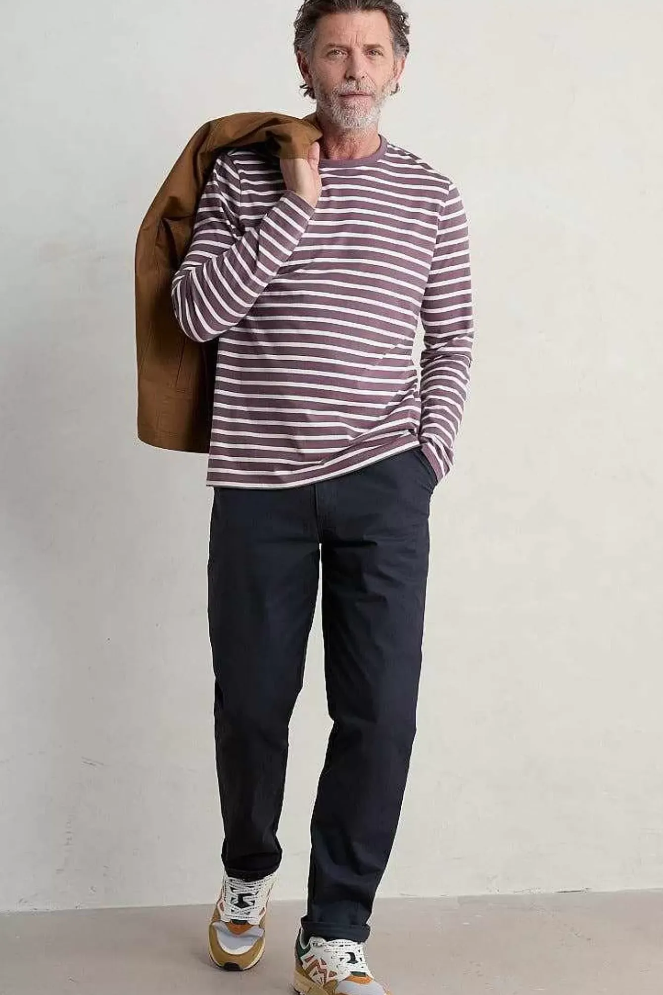 Seasalt Cornwall 2 Mix & Match<Men's Sailor Shirt With Crew Neck (Gots) Breton Mallow Chalk