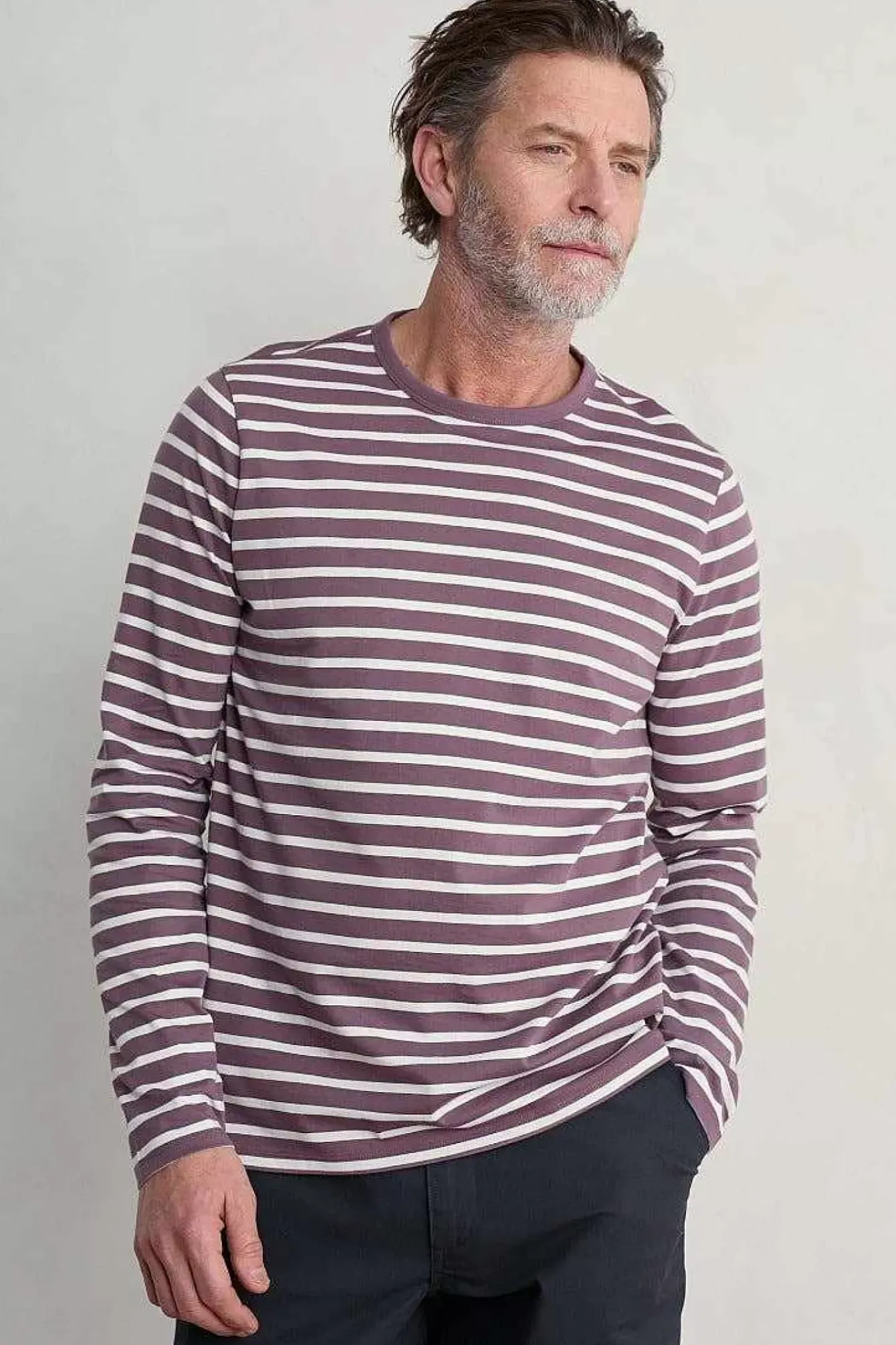 Seasalt Cornwall 2 Mix & Match<Men's Sailor Shirt With Crew Neck (Gots) Breton Mallow Chalk