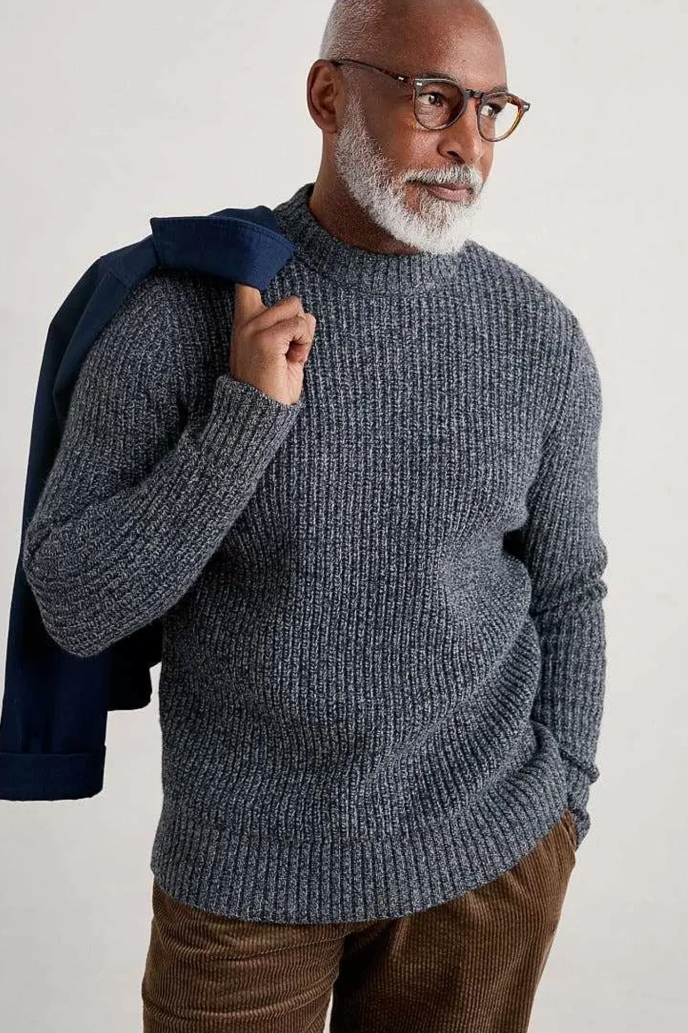 Seasalt Cornwall Knitwear<Men's Wheelwright Ribbed Lambswool Blend Jumper Maritime Mouline