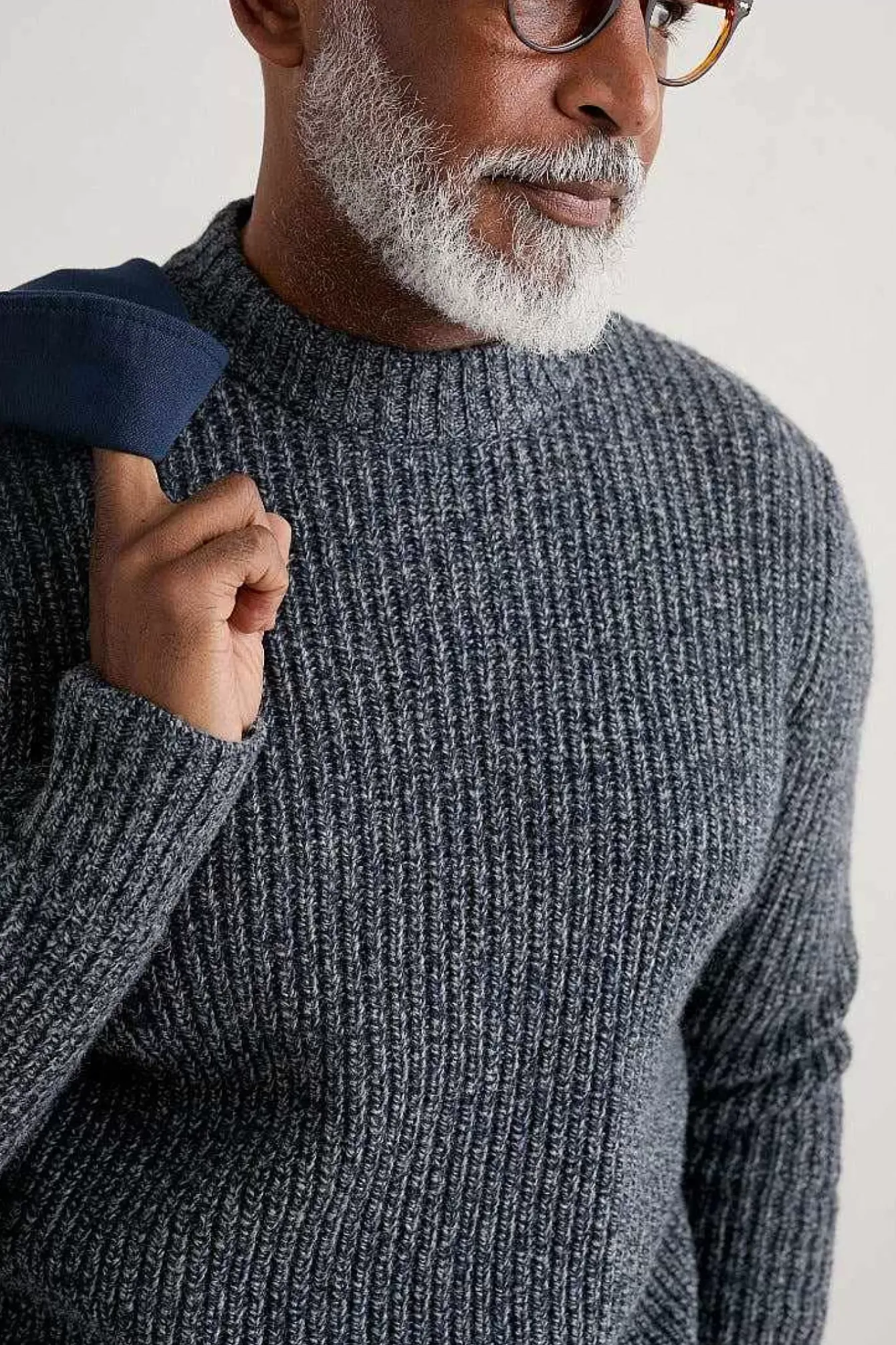 Seasalt Cornwall Knitwear<Men's Wheelwright Ribbed Lambswool Blend Jumper Maritime Mouline