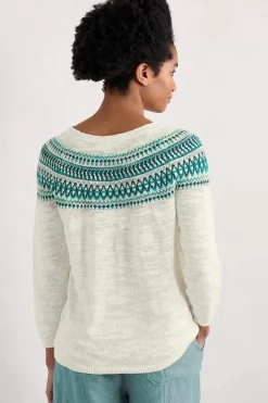 Seasalt Cornwall Knitwear<Penvoose Three Quarter Sleeve Fair Isle Jumper Clipper Ship Ecru Helford