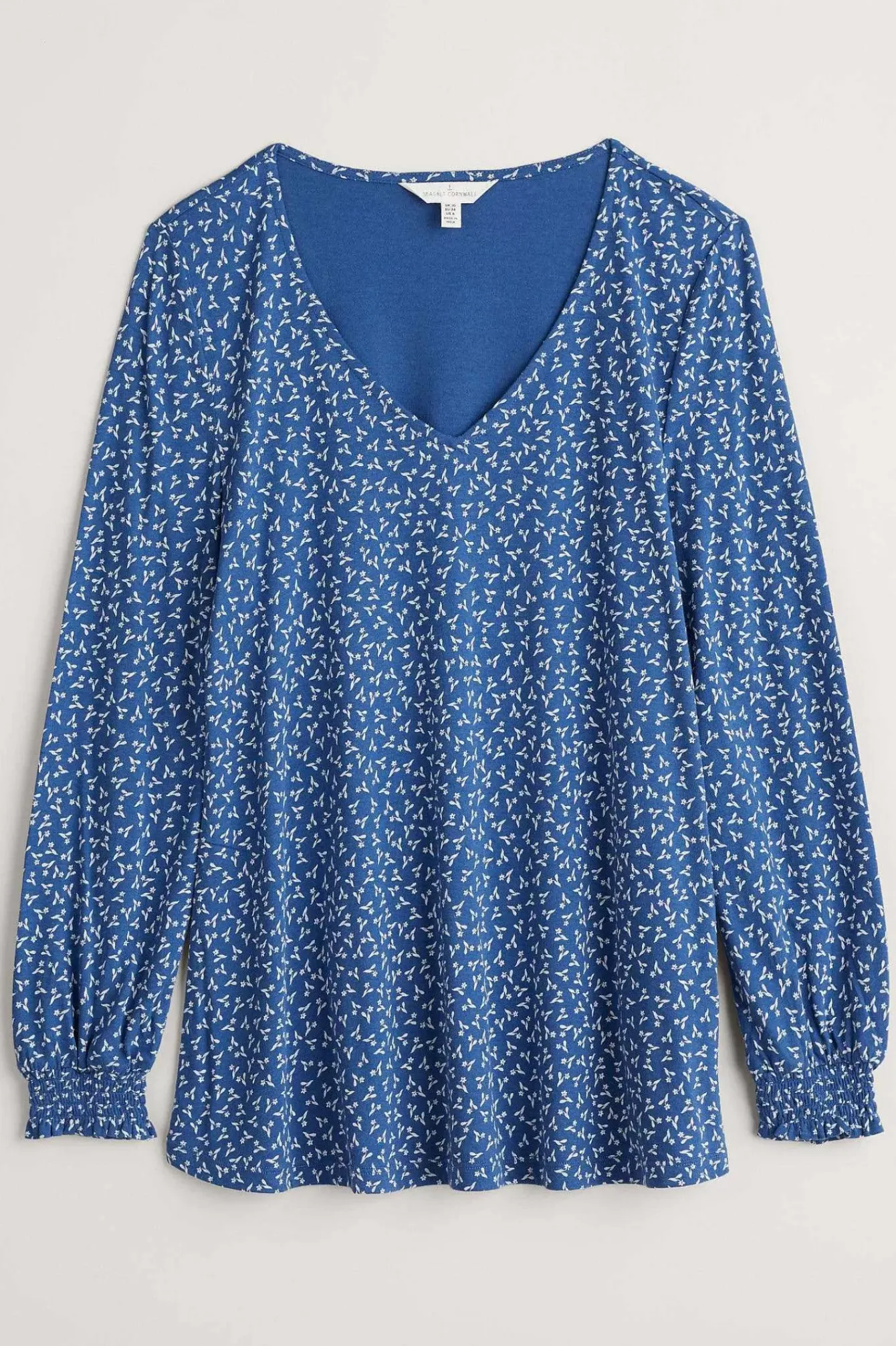 Seasalt Cornwall Tops<Rosehip Jersey V-Neck Top Ditsy Sprig Blue Jay