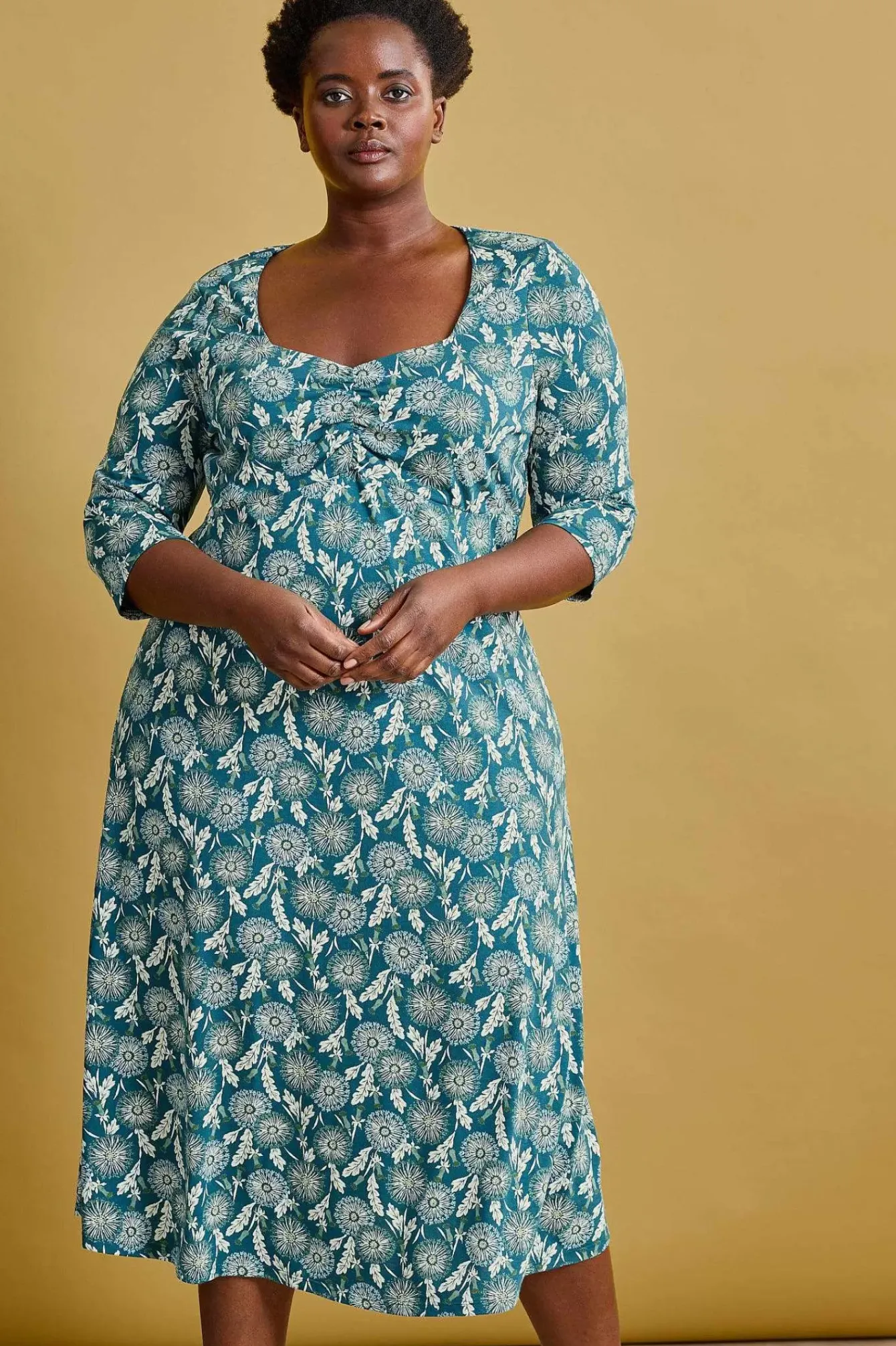 Seasalt Cornwall Dresses<Secret Cove 3/4 Sleeve Midi Dress Dandelion Seed Seaway