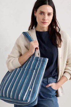 Seasalt Cornwall Bags<Singing Water Quilted Tote Bag River Stripe Dark Voyage