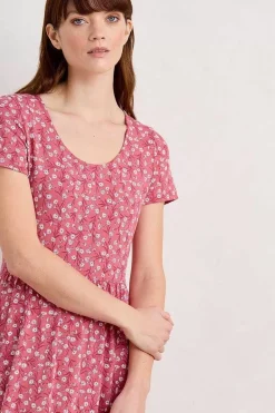 Seasalt Cornwall Dresses<Tor View Short Sleeve Tiered Jersey Dress Campion Vines Rose