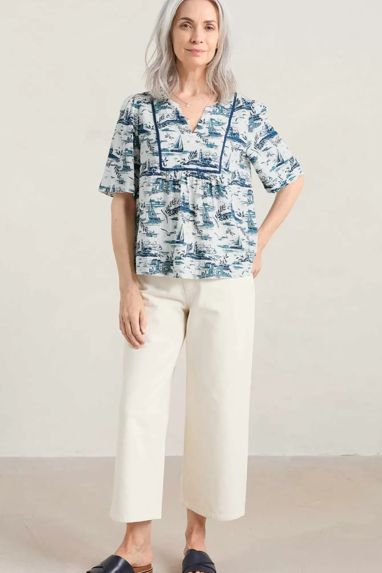 Seasalt Cornwall Tops<Treasury Short Sleeve Blouse Toile Seaside Chalk