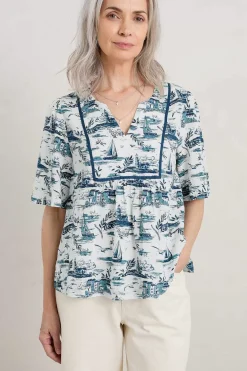 Seasalt Cornwall Tops<Treasury Short Sleeve Blouse Toile Seaside Chalk