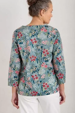 Seasalt Cornwall Tops<Watercolour Sketch 3/4 Sleeve Top (Gots) Painterly Field Wade