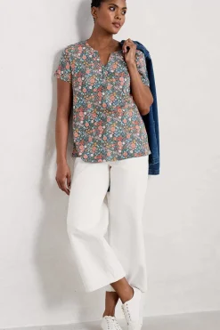 Seasalt Cornwall Tops<Waterflow Short Sleeve Top Companion Border Light Squid