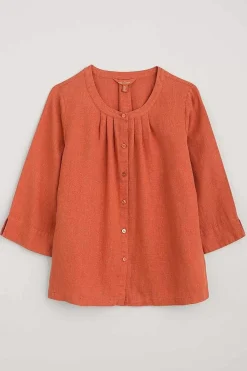 Seasalt Cornwall Tops<Wild Fennel Button Through Linen Top Papaya
